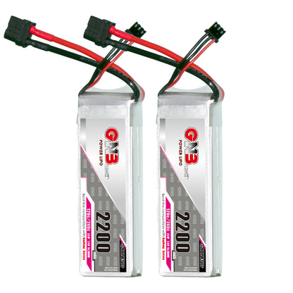 GAONENG GNB 2S 7.4V 2200mAh 120C LiPo battery pack with XT60 plug, two batteries shown