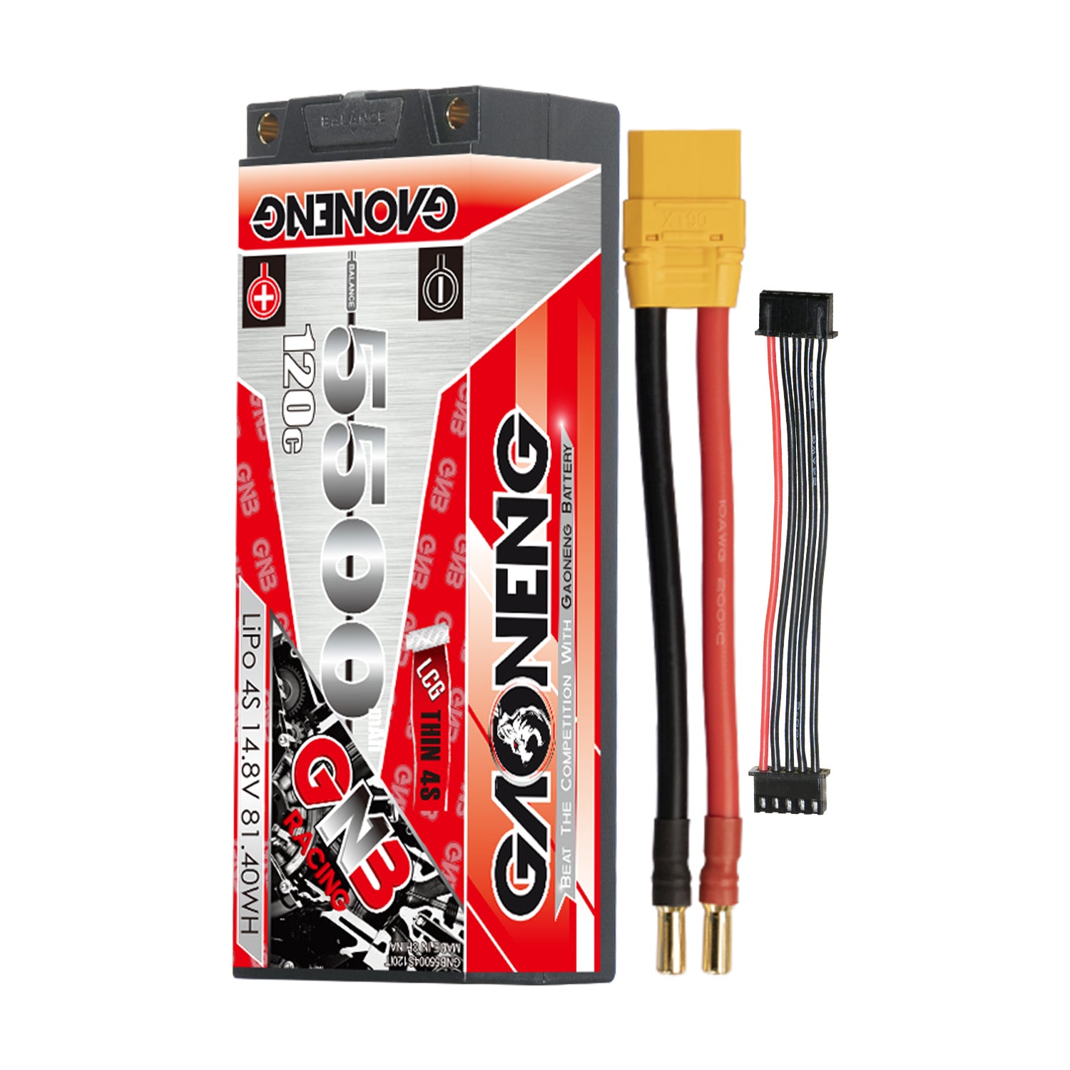 GAONENG GNB 4S 14.8V 5500mAh 120C thin hard case LiPo battery with leads and balance plug