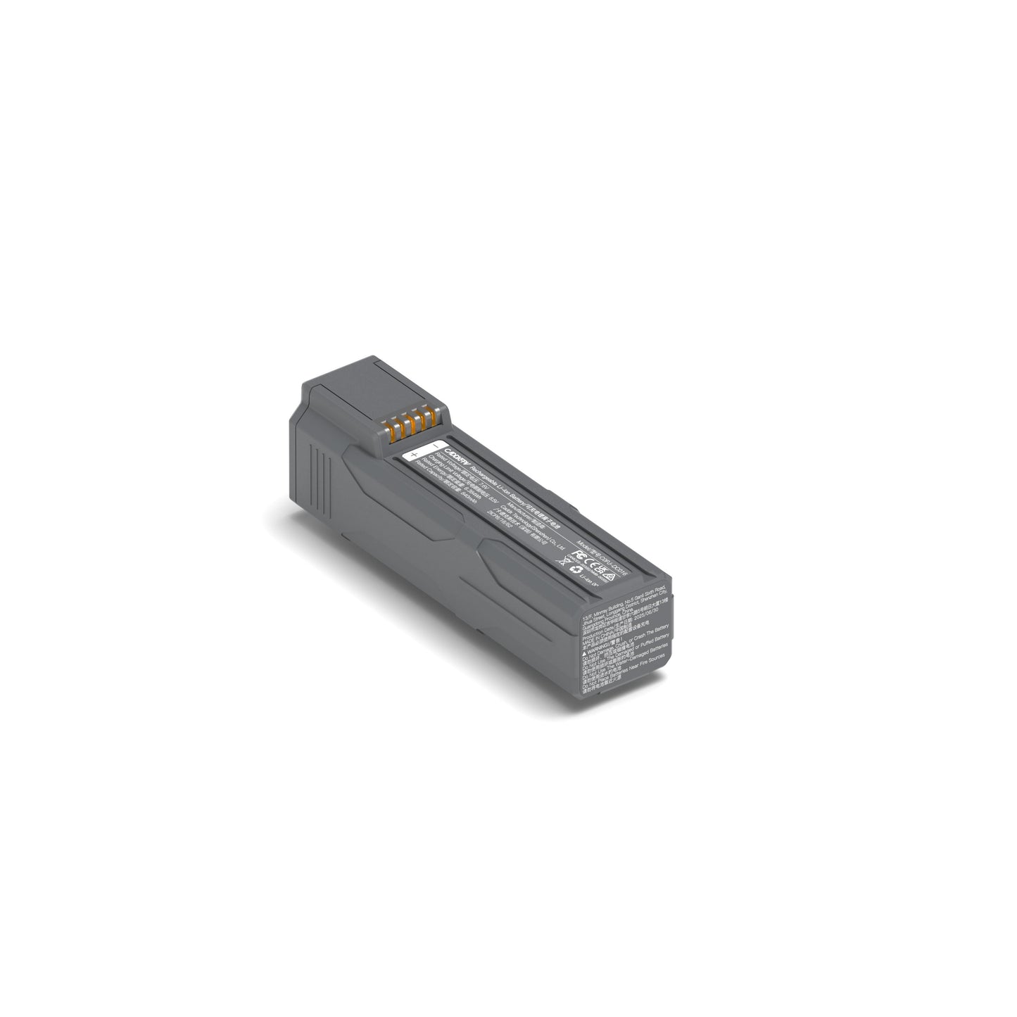CaddxFPV Protos 2S Battery with metal contact pins and printed specification label, angled view