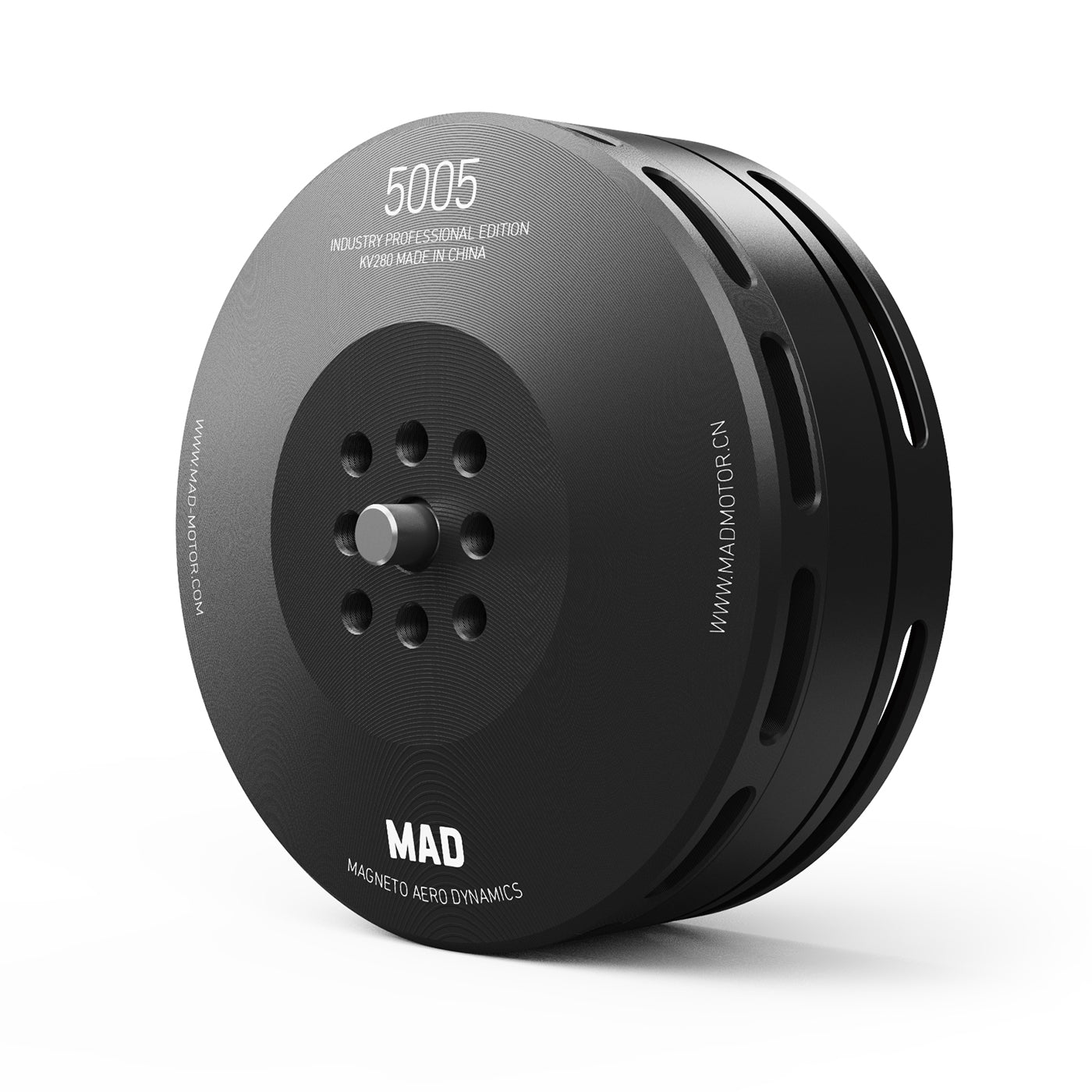 MAD 5005 IPE V2.0 drone motor with black low-profile housing, slotted outer shell, and centered shaft hub