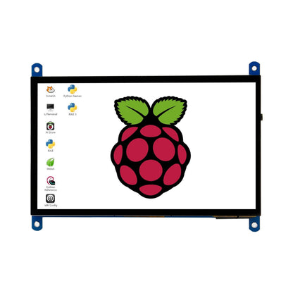 7 Inch 1024x600 capacitive touch screen display, front view showing Raspberry Pi desktop