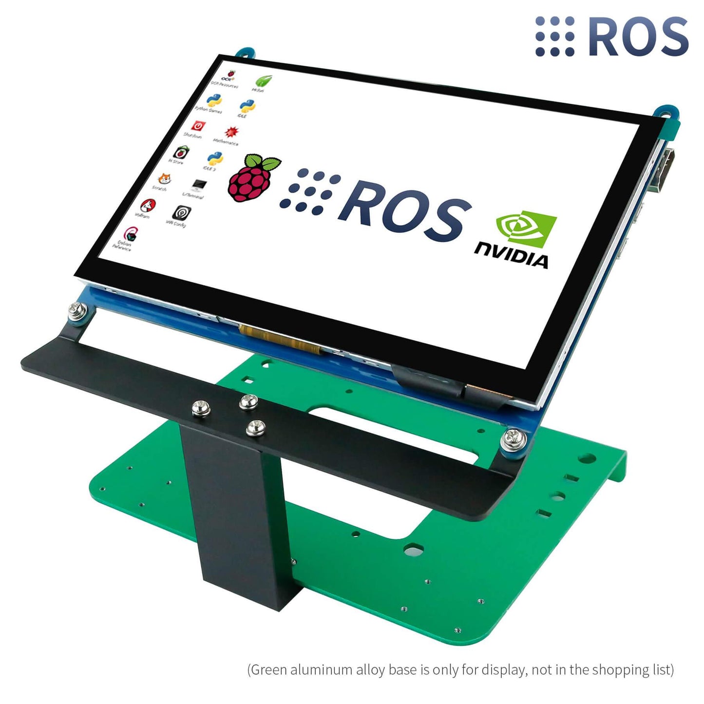 7 inch display screen metal bracket mounted with 7-inch LCD on angled stand, front three-quarter view
