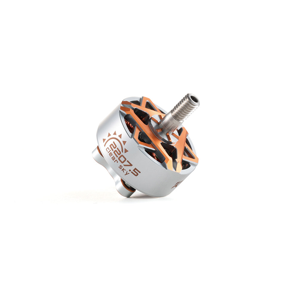 MAD KONKER 2207.5 FPV Motor, MAD KONKER 2207.5 FPV brushless motor with orange open-frame top and threaded shaft