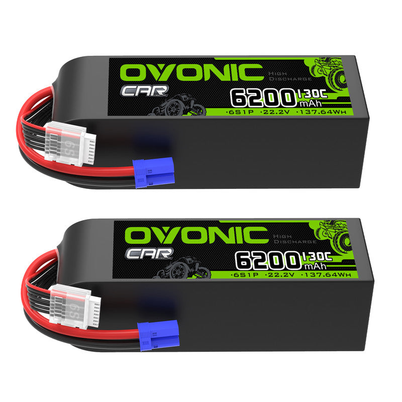 OVONIC 6200mAh 22.2V 130C 6S1P LiPo Battery 2-pack with EC5 plug and balance lead