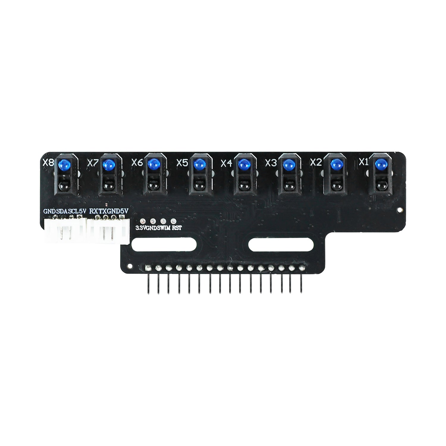 Yahboom YB-MX04-2.0 8-channel infrared tracking sensor module, top view with X1–X8 sensors