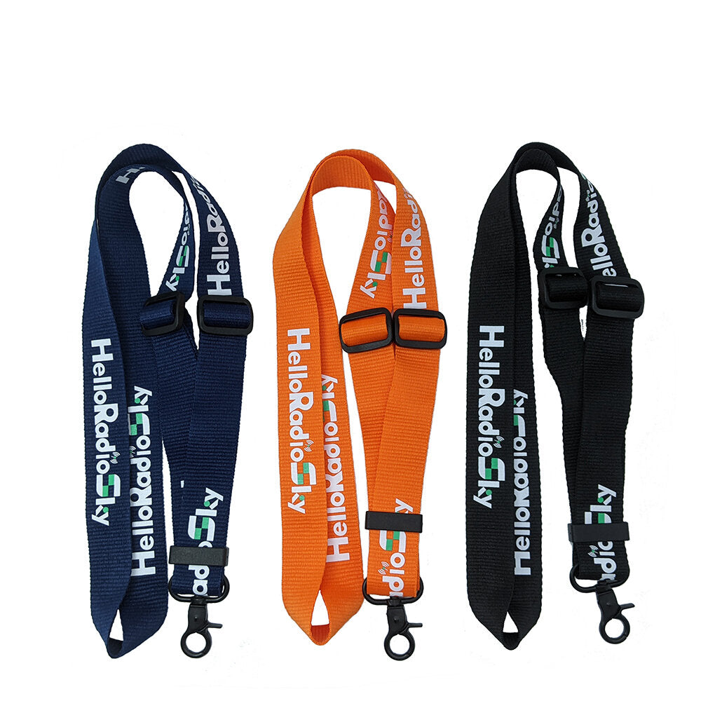 HelloRadioSky adjustable RC transmitter lanyard neck strap set, navy orange and black with swivel clip