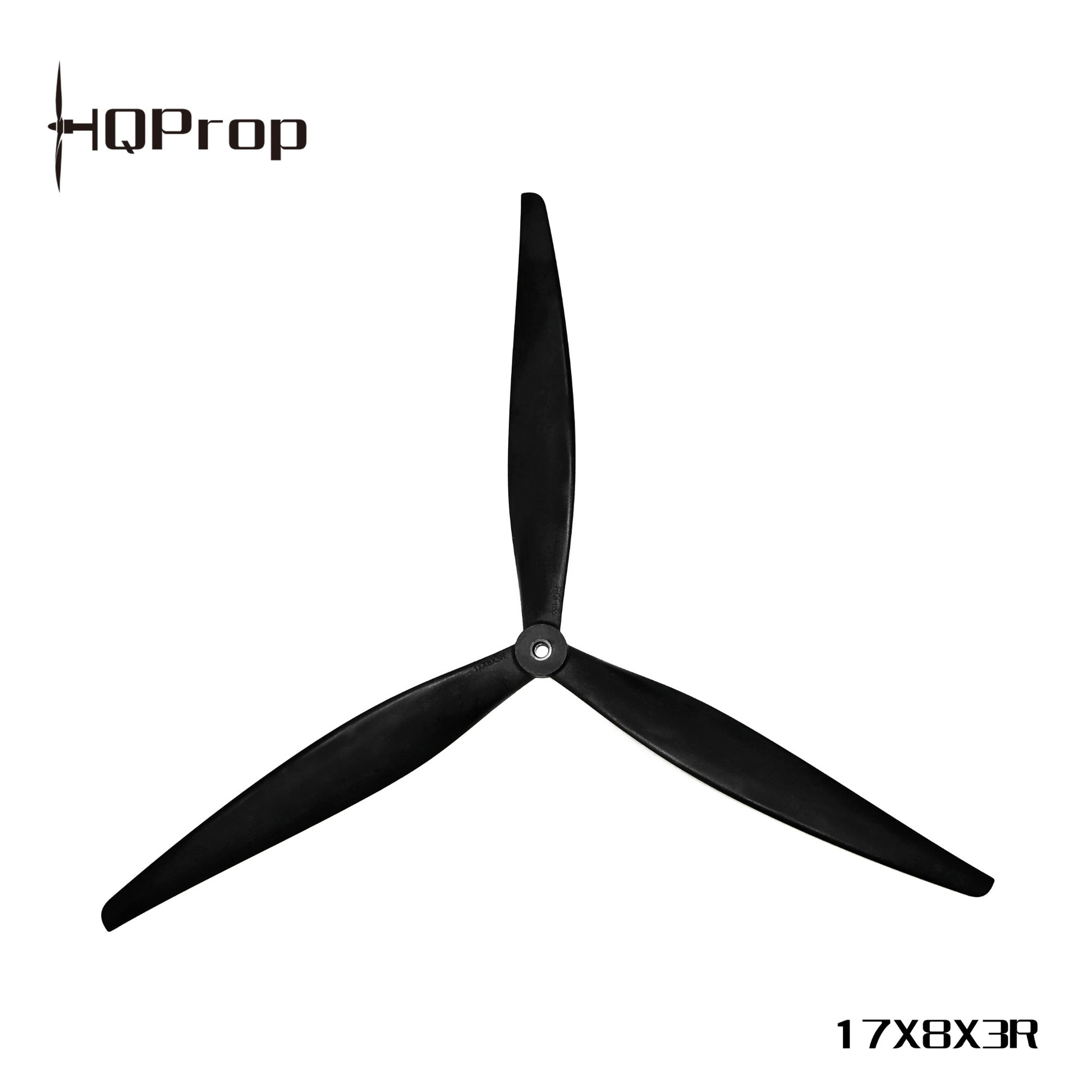 HQProp 17x8x3R tri-blade propeller with HQProp logo and 17X8X3R marking