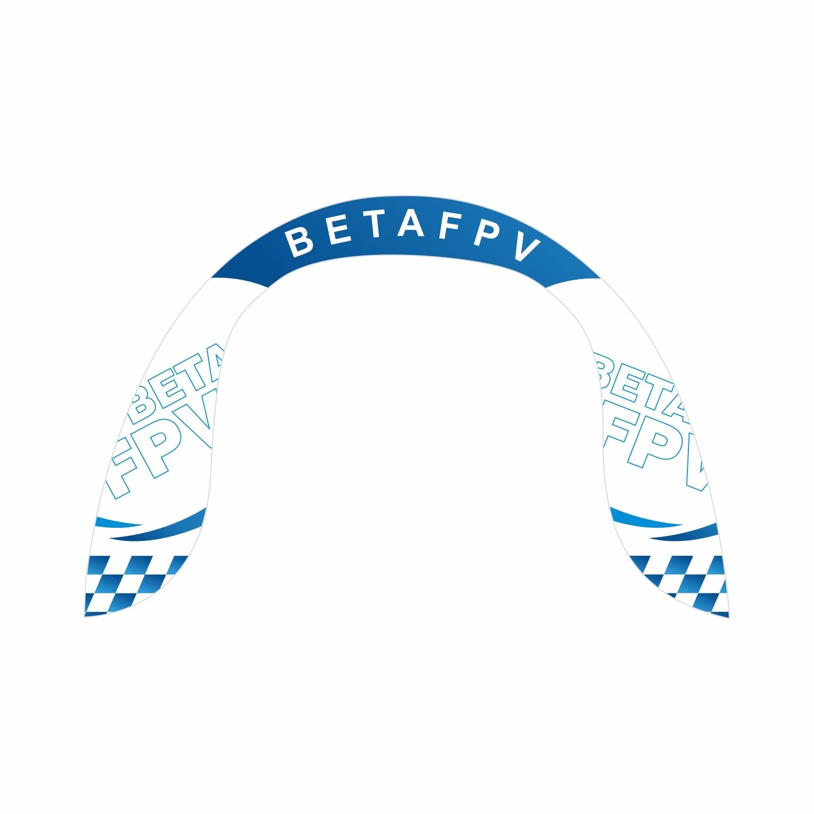 BETAFPV Arch Gate FPV race gate front view, blue and white tricot fabric arch with checkered corners