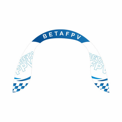 BETAFPV Arch Gate FPV race gate front view, blue and white tricot fabric arch with checkered corners