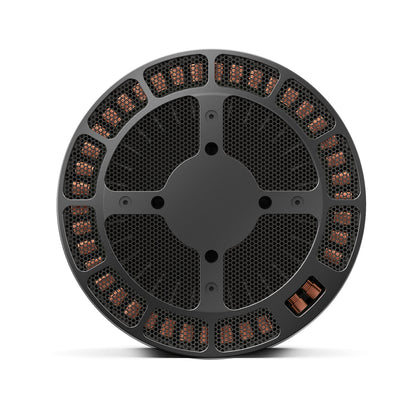 MAD V122L IPE 36KV eVTOL Drone Motor, Top view of MAD V122L IPE eVTOL drone motor with circular housing, honeycomb vents, and visible copper windings