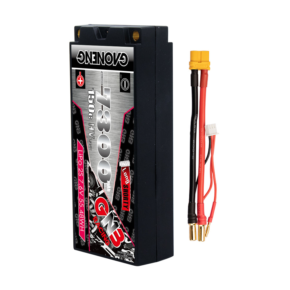 GAONENG GNB 2S 7.6V 7300mAh 150C LCG hard case LiHV LiPo battery with yellow plug lead