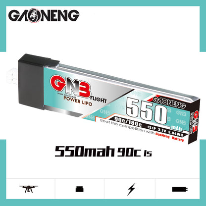 GNB 550mAh 90C 1S LiPo battery graphic on white background with GAONENG branding