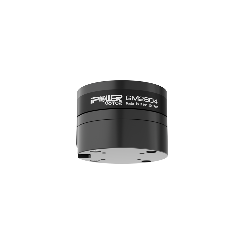 iFlight GM2804 Brushless Gimbal Motor, GM2804 brushless gimbal motor in black cylindrical housing with flat mounting base and POWER MOTOR label