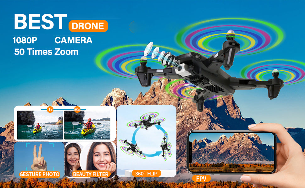 best drone 108op camera 50 times zoom gesture photo beauty filter