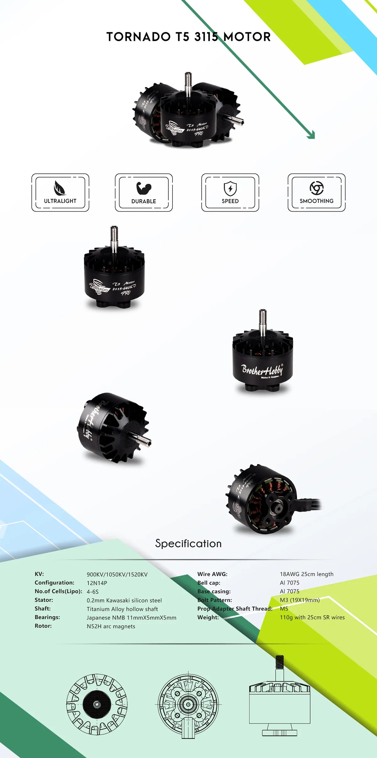 TORNADO TS 3115 MOTOR TS 7@ ULTRALIGHT DUR