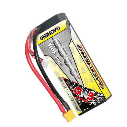 GAONENG GNB65003S100WP 3S 11.1V 6500mAh 100C hard case XT60 LiPo battery, angled front view