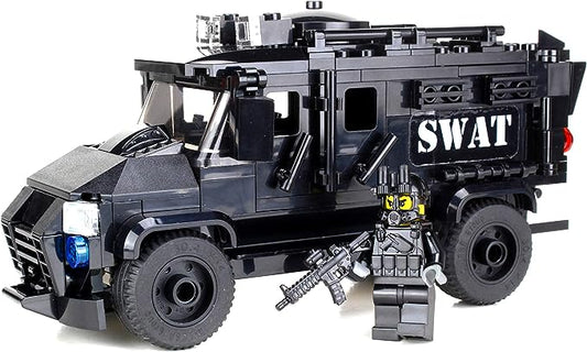 HUIQIBAO HQB07 - estación de policía SWAT modelo de camión bloques de construcción ciudad máquina helicóptero coche figuras ladrillos juguete educativo para niños
