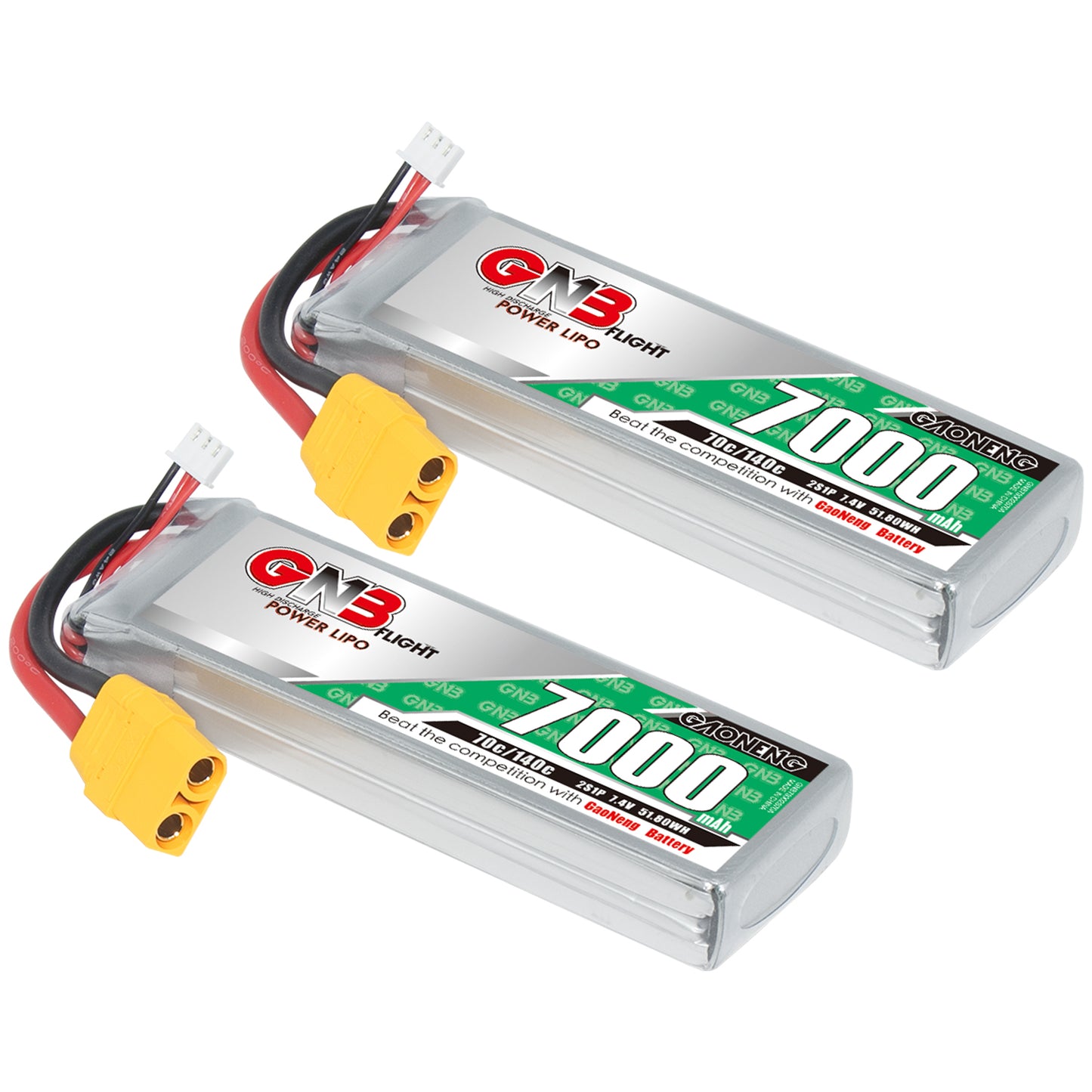Two GAONENG GNB 7000mAh LiPo packs shown together with yellow XT90 connectors, bundle view