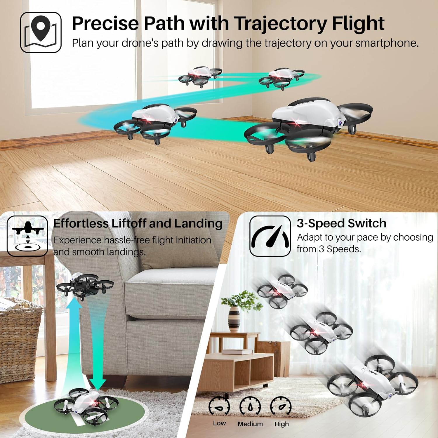SIMREX X700 Drone, Adapt to your pace by choosing and smooth landings: from 3