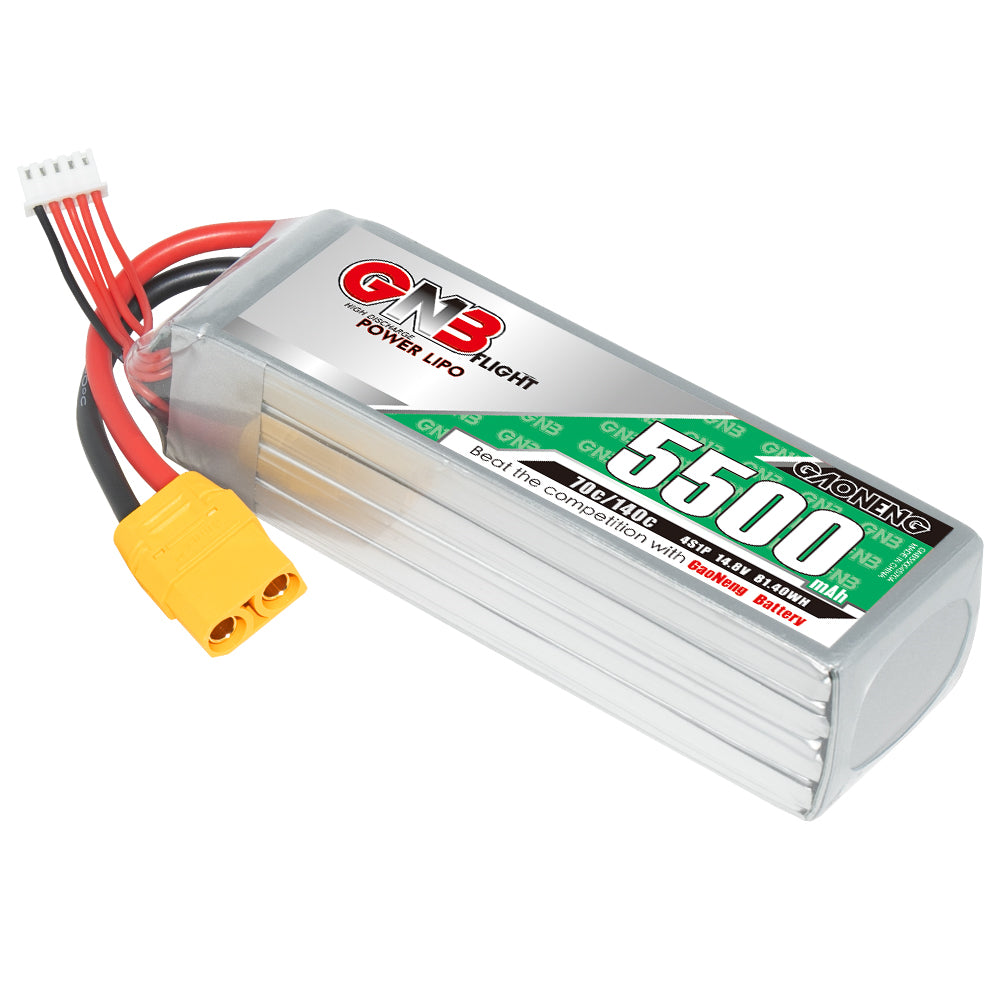 GAONENG GNB 4S 14.8V 5500mAh 70C LiPo battery with XT90 connector and balance lead