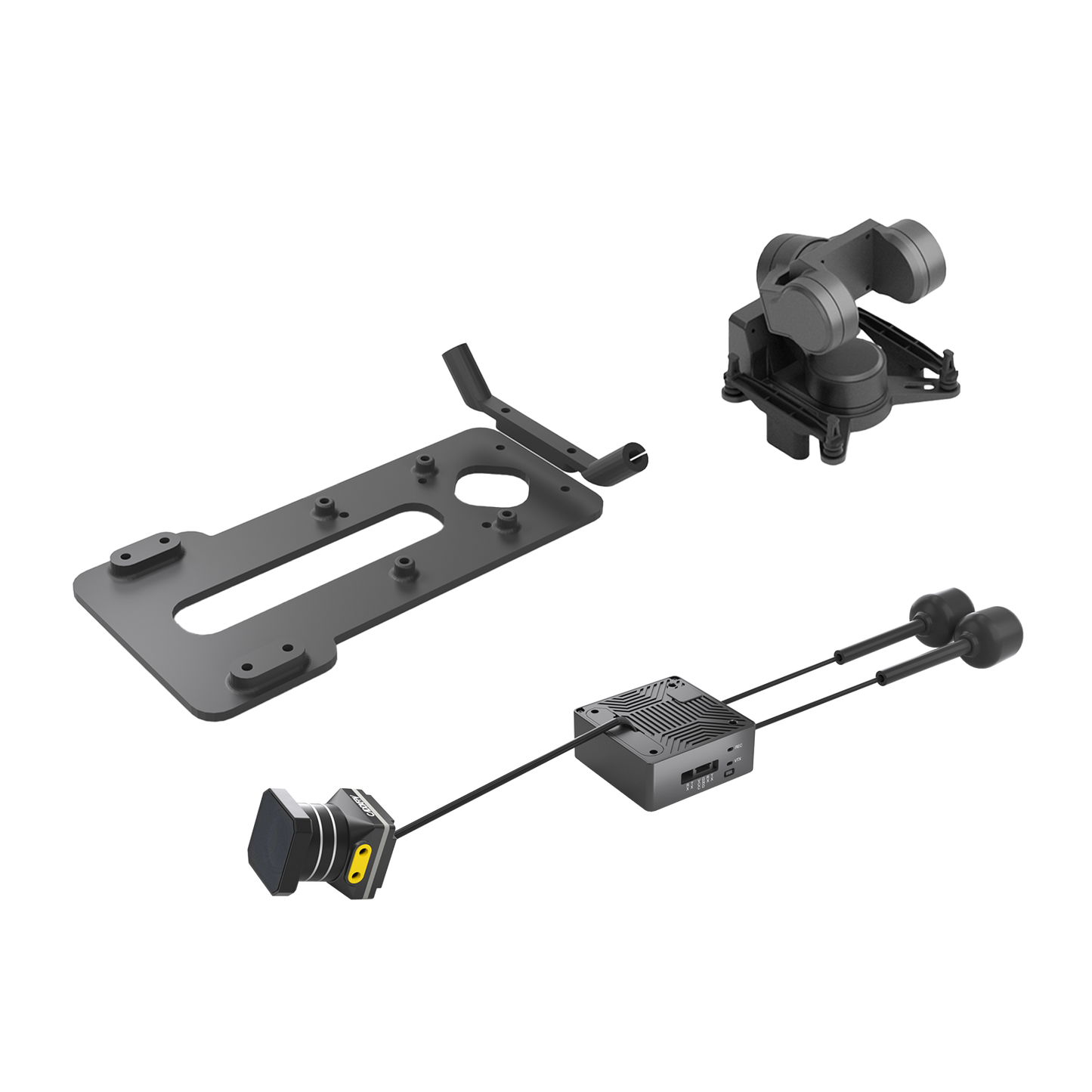 Walksnail Moonlight kit with CADDXFPV GM3 gimbal, 3D printed mount plate, camera and antennas