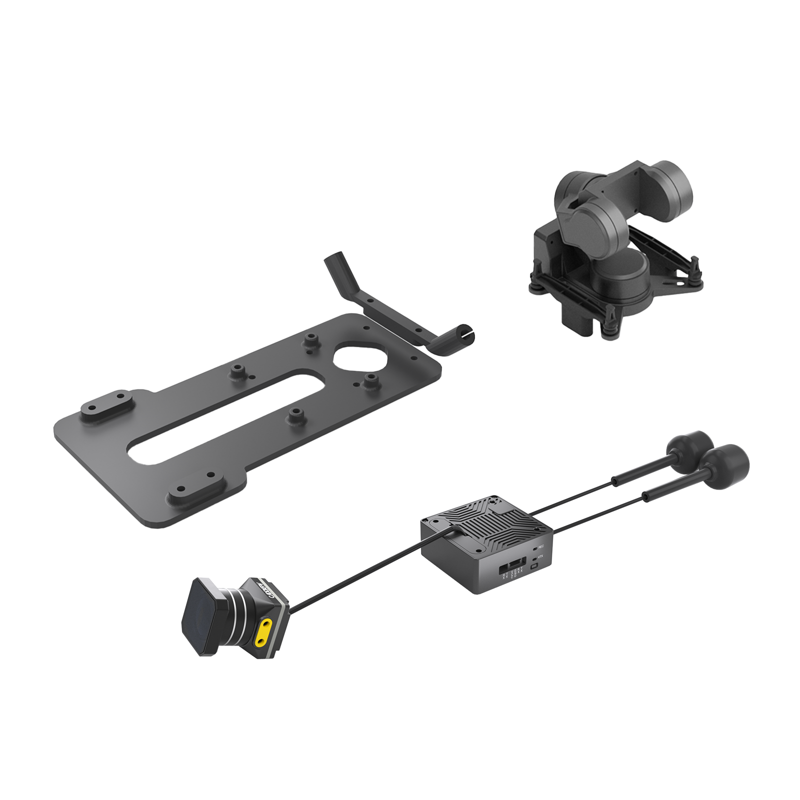 Walksnail Moonlight kit with CADDXFPV GM3 gimbal, 3D printed mount plate, camera and antennas