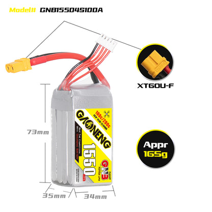 GAONENG GNB 4S 14.8V 1550mAh 100C XT60 LiPo Battery