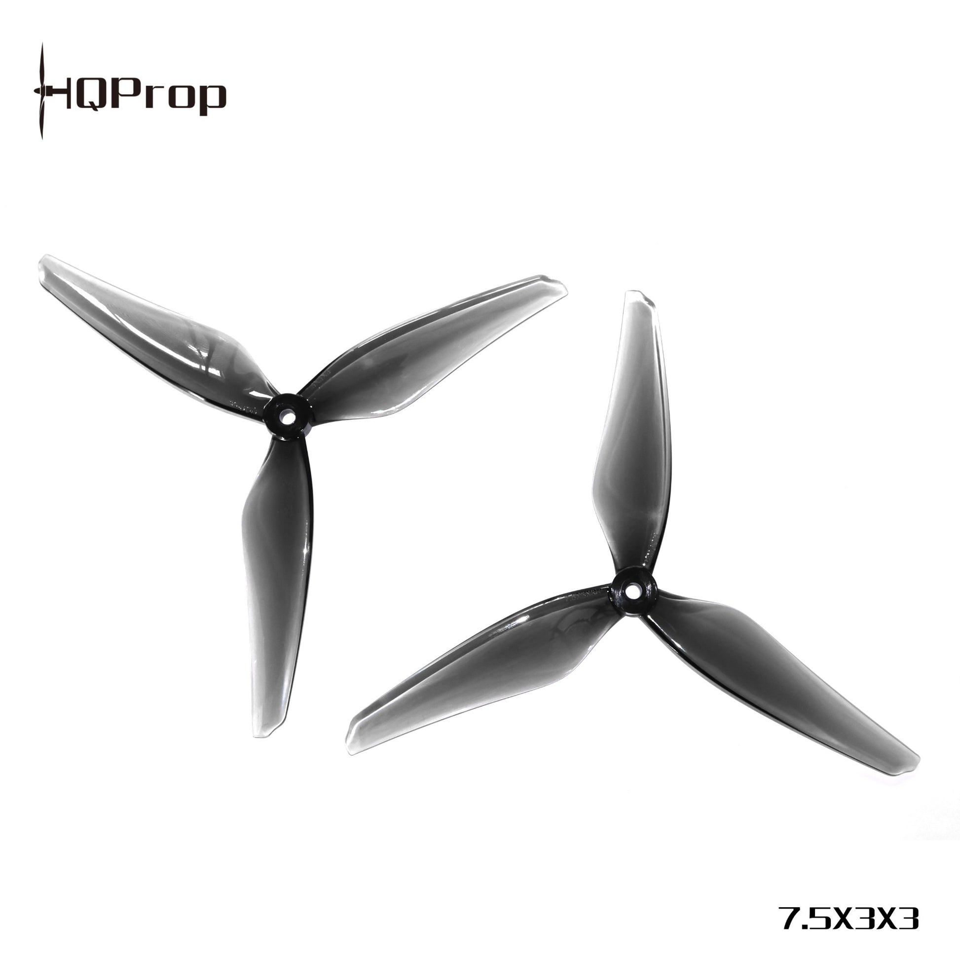 HQProp 7.5X3X3 propeller set, two 3-blade drone props on white background