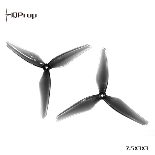 HQProp 7.5X3X3 propeller set, two 3-blade drone props on white background