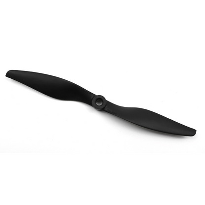HQProp Thin Electric Pusher Prop 7x5R 2-blade black propeller, close-up on white background