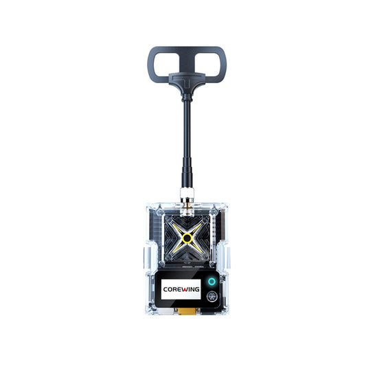 CoreWing SIRIUS ELRS mLRS 2.4GHz JR-Bay transmitter module with loop antenna, front view