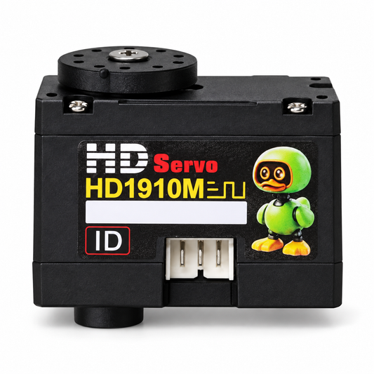 Feetech HD-1910-C001 coreless metal gear TTL servo, front view with output hub and connector