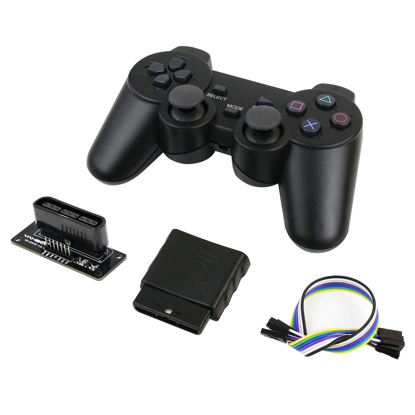 Yahboom PS2 2.4G wireless controller kit with receiver, adapter board and Dupont cable set