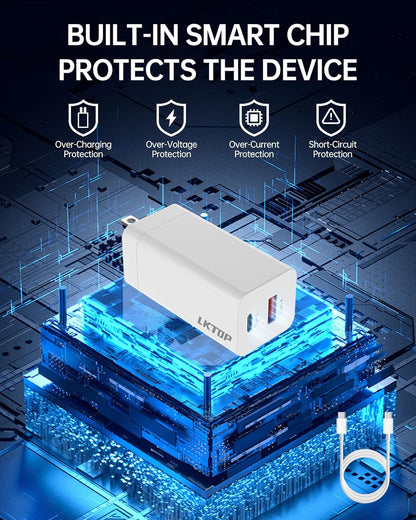 LKTOP 65W Portable Battery Charger, LKTOP 65W charger with smart chip protects DJI devices from overcharge, overvoltage, overcurrent, and short circuits.