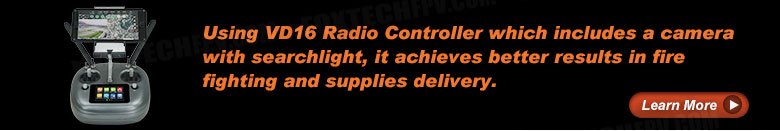 Radio controller with camera and searchlight for improved firefighting and supply delivery operations.