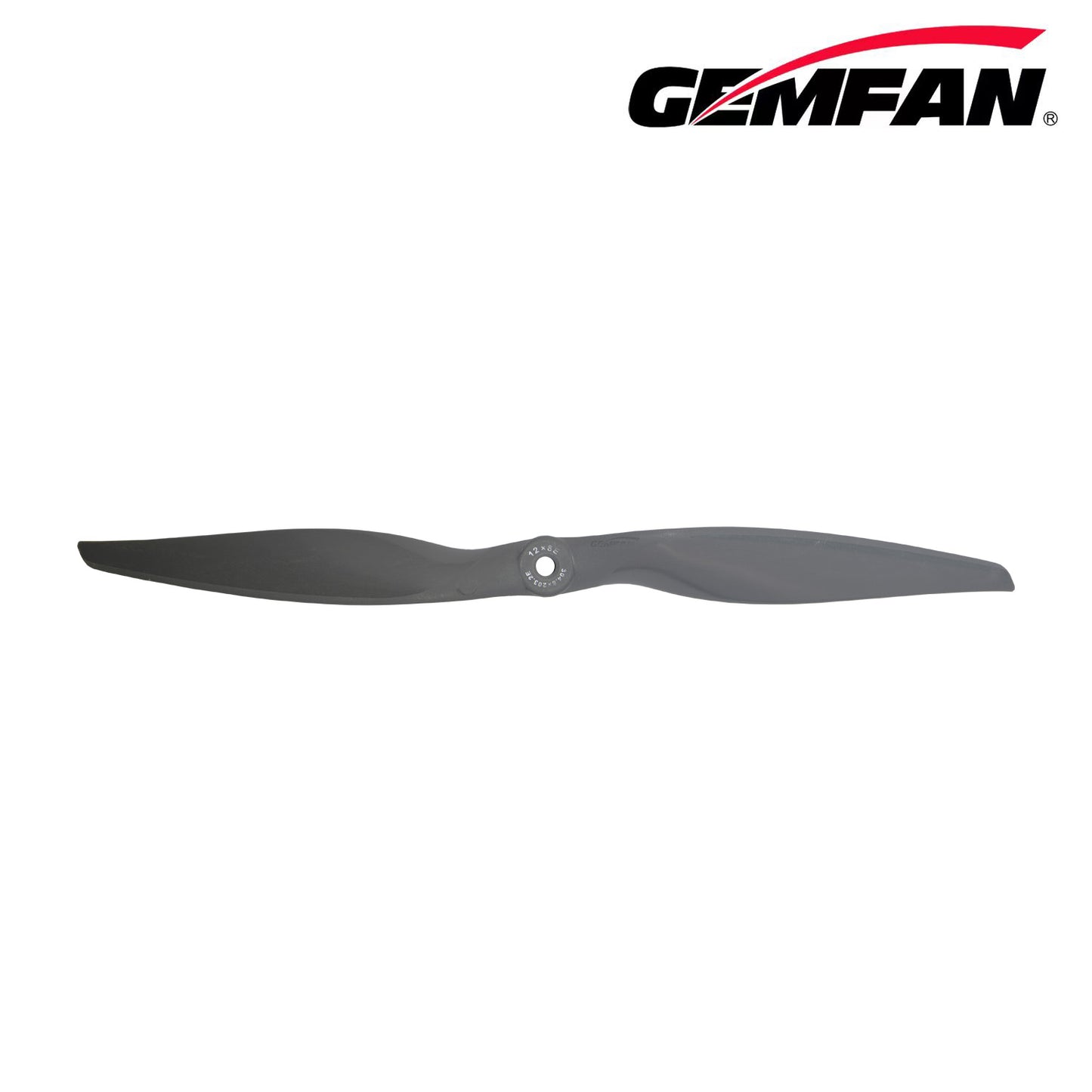 Gemfan Vortex 12x8 electric propeller in dark gray, single blade set with center mounting hole