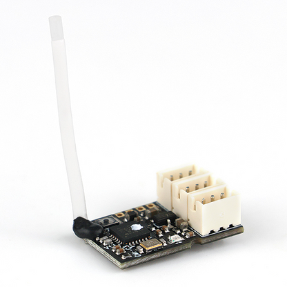 Low side angle of micro receiver showing three PWM connector sockets and antenna mount