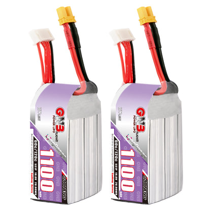 GAONENG GNB1100 5S LiHV 1100mAh 60C XT30 battery pack, twin view with balance lead