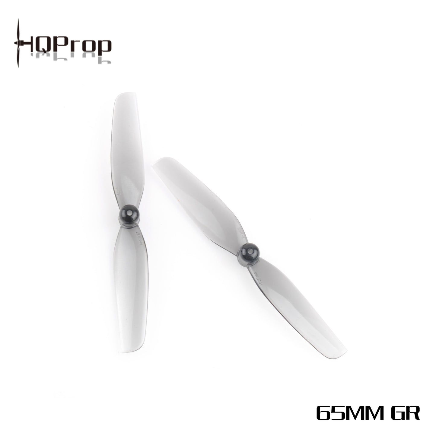 HQ Micro Prop 65mm Propeller set in translucent gray, two-blade props with HQProp logo and “65MM GR” text