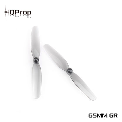 HQ Micro Prop 65mm Propeller set in translucent gray, two-blade props with HQProp logo and “65MM GR” text