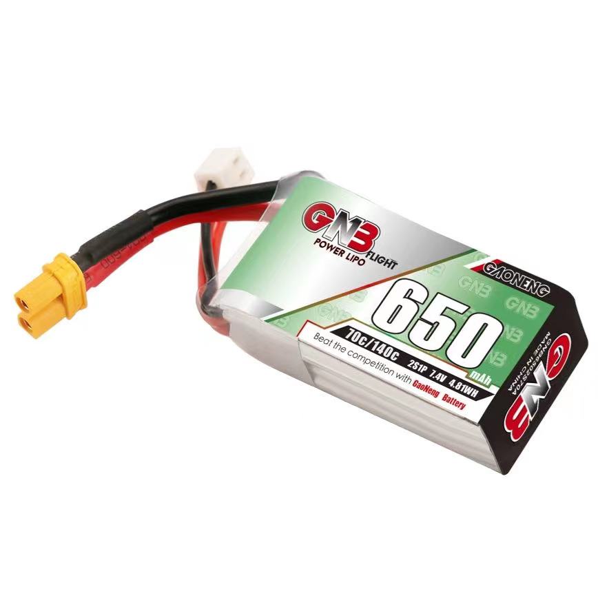 GAONENG GNB650 2S 7.4V 650mAh 70C LiPo battery with XT30 main plug and 2-pin balance connector