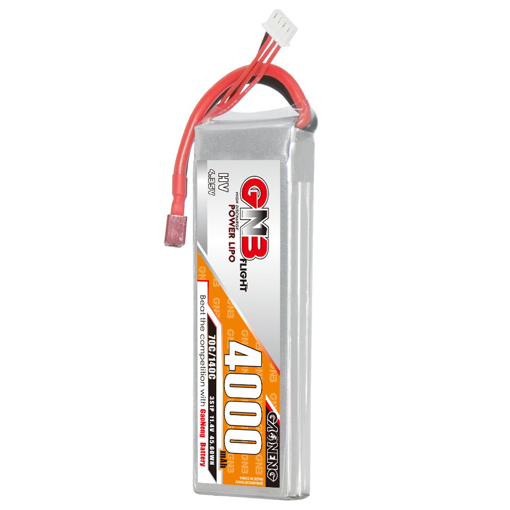 GNB LiHV 3S 11.4V 4000mAh 70C LiPo battery pack with T-plug and balance lead, single pack