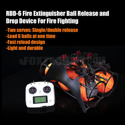 Firefighting device with dual servo control for releasing single or double fire extinguisher balls.