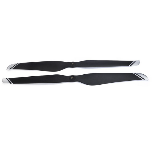 MAD FLUXER CB2 64x20 Carbon Fiber Propeller, Pair of black carbon fiber propeller blades with white tip stripes, MAD FLUXER CB2 64x20
