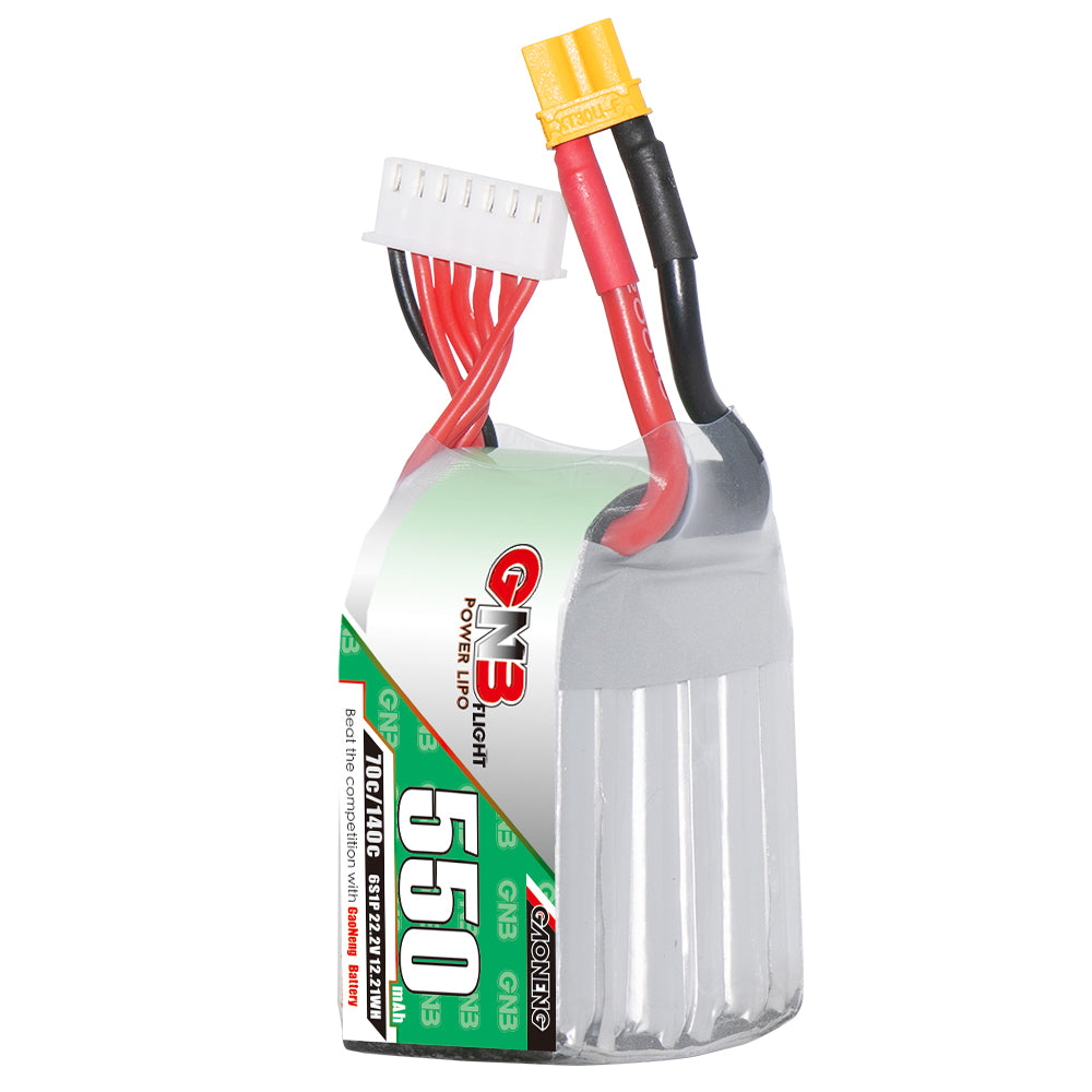 GAONENG GNB5506S70A 6S 22.2V 550mAh 70C LiPo battery with XT30 connector, front label view