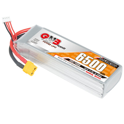 Single GNB HV 3S LiPo battery angled view showing yellow XT60 plug and balance connector leads