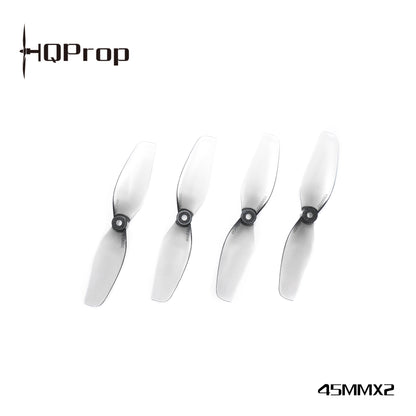 HQProp 45mm (1.8x1.4) grey micro whoop props shown with 45MMX2 label and HQProp logo