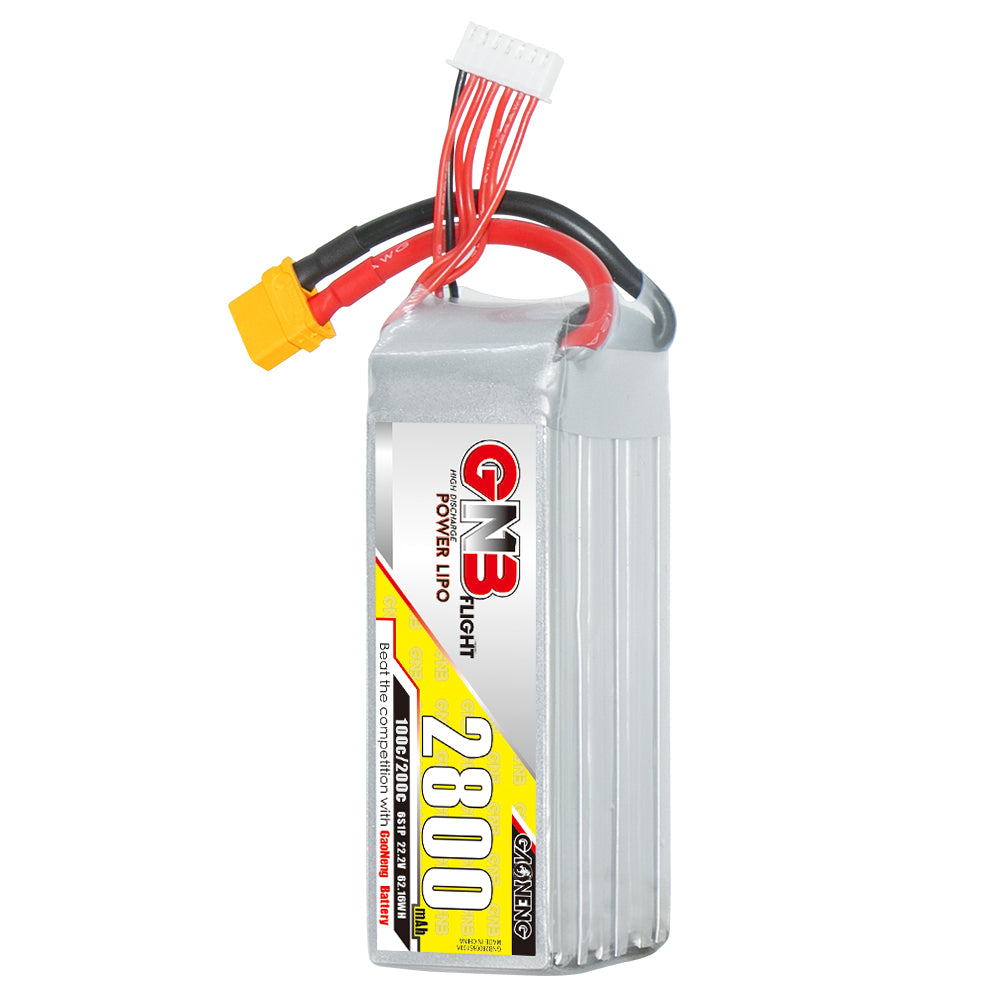 GAONENG GNB 6S 22.2V 2800mAh 100C LiPo battery upright with XT60 and balance lead