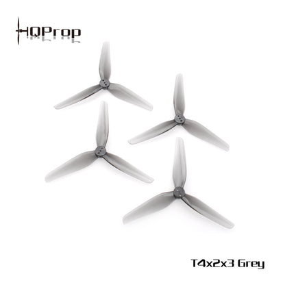 HQProp T4X2X3 Grey props set, top view with model text and HQProp logo