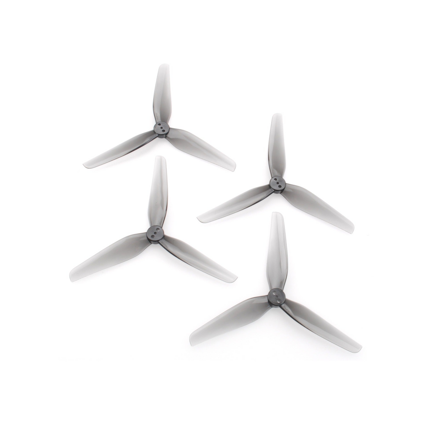 HQProp T4X2X3 grey polycarbonate 3-blade propeller set, four props on white background